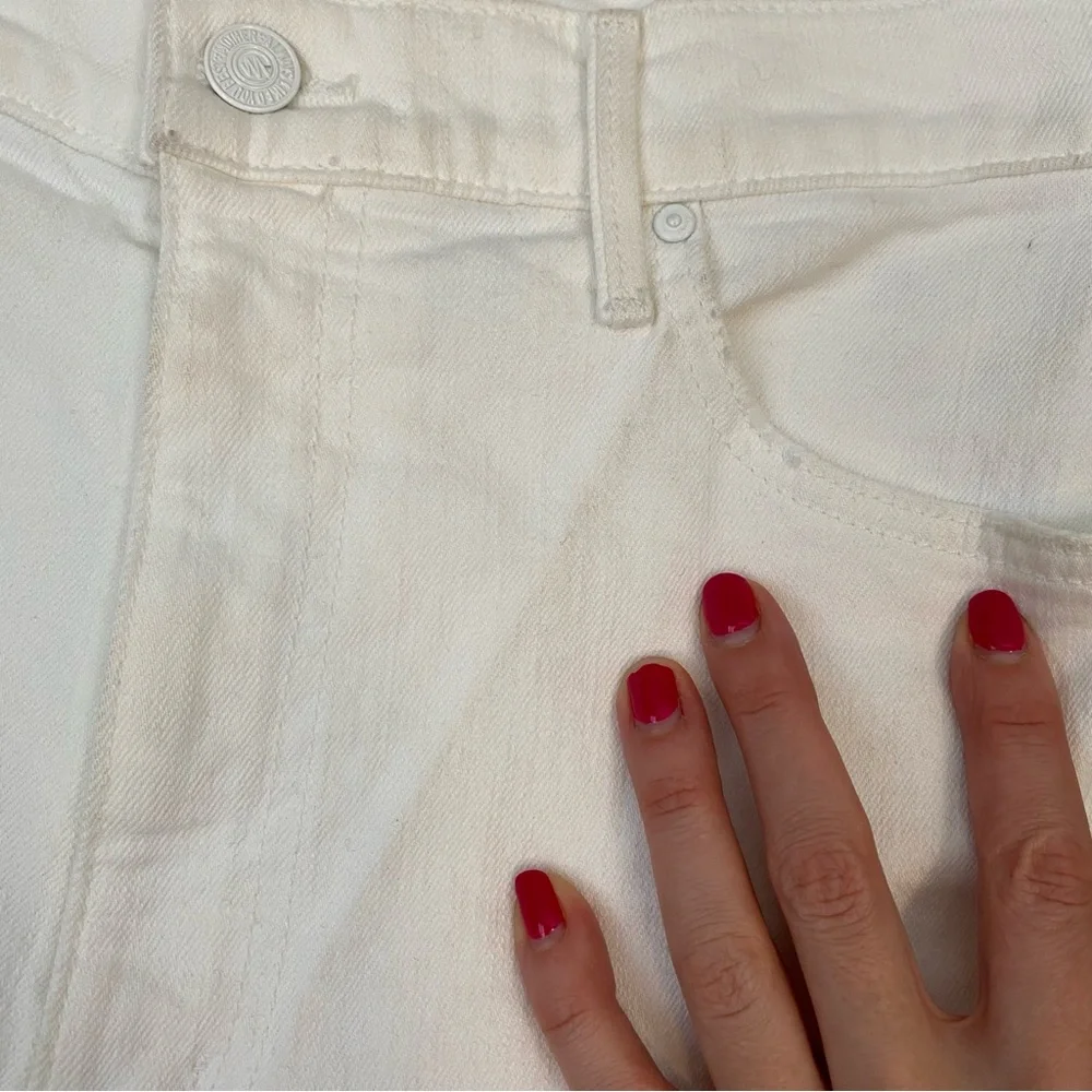 MOTHER White Denim Long Jean Shorts